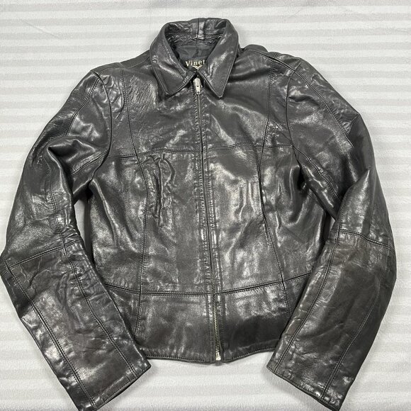 Vinetti Jackets & Blazers - Vinetti Jacket Womens Small Black Lambskin Leather Zip Front Collared Fitted